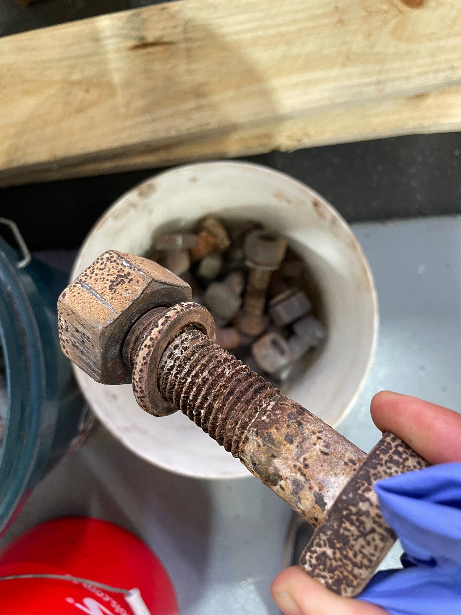 Flange fastener corroded well past reuse, every one in both systems was renewed