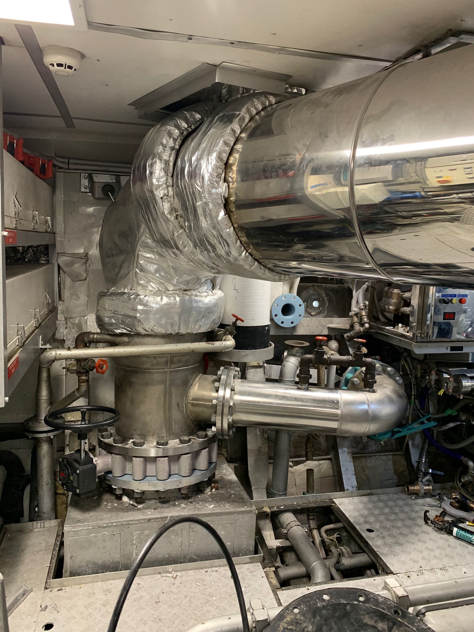 Both exhaust systems complete with insulation renewed ahead of sea trials