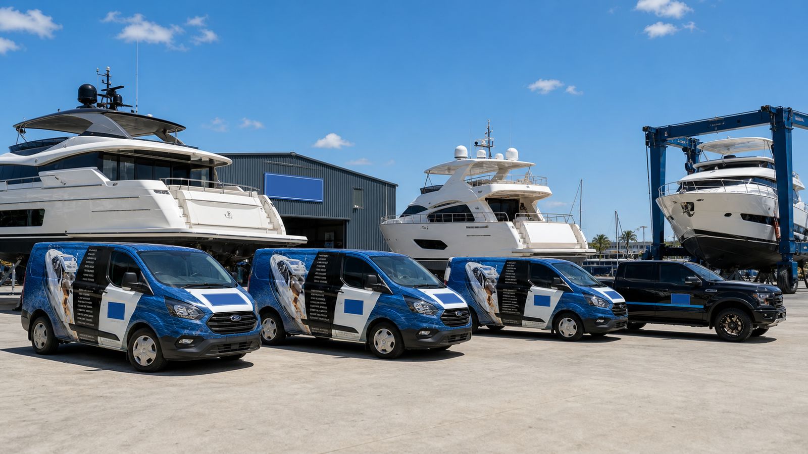 Marine Solutions service vans at Gold Coast City Marina