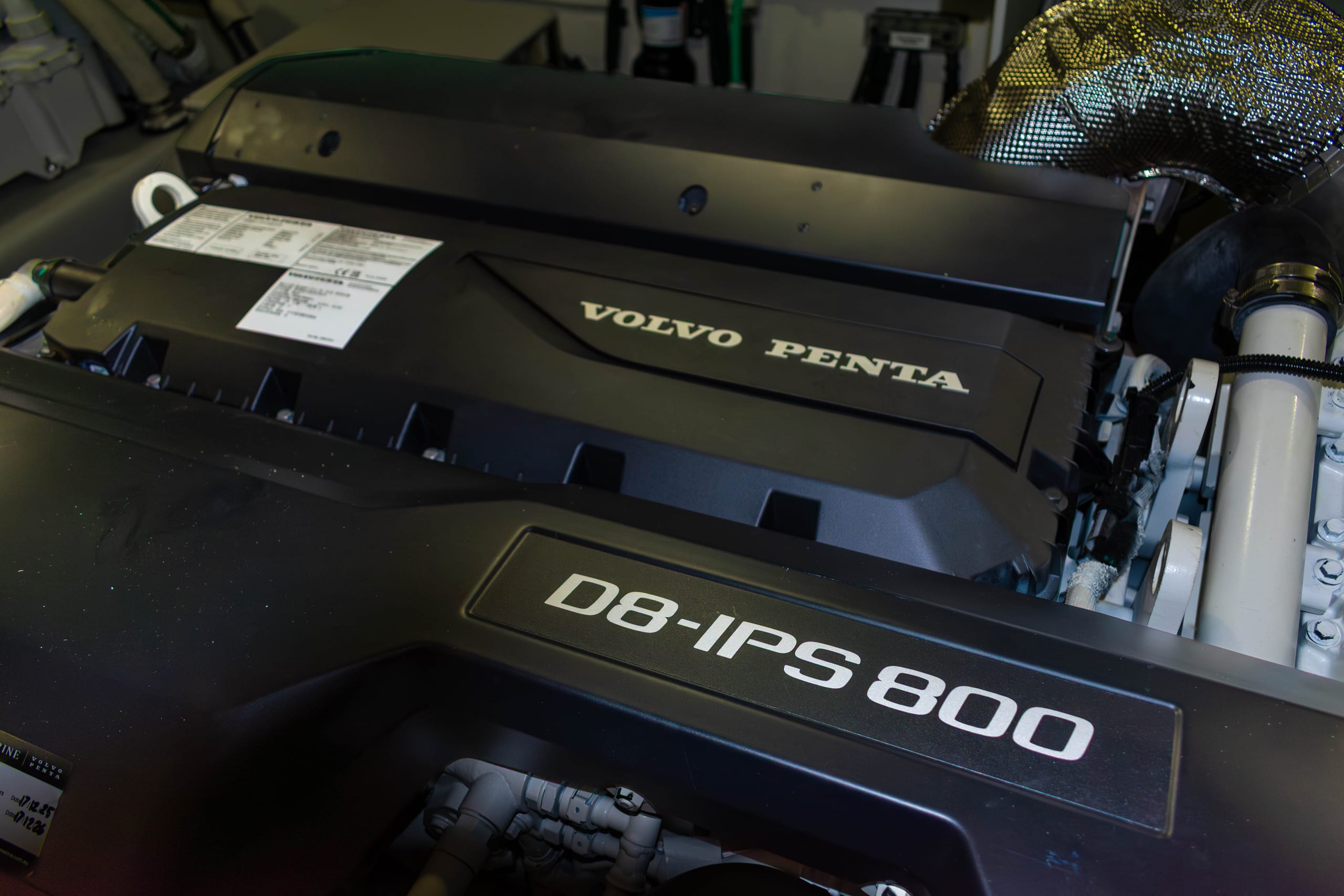 Volvo Penta D8-IPS 800 marine diesel in the engine room