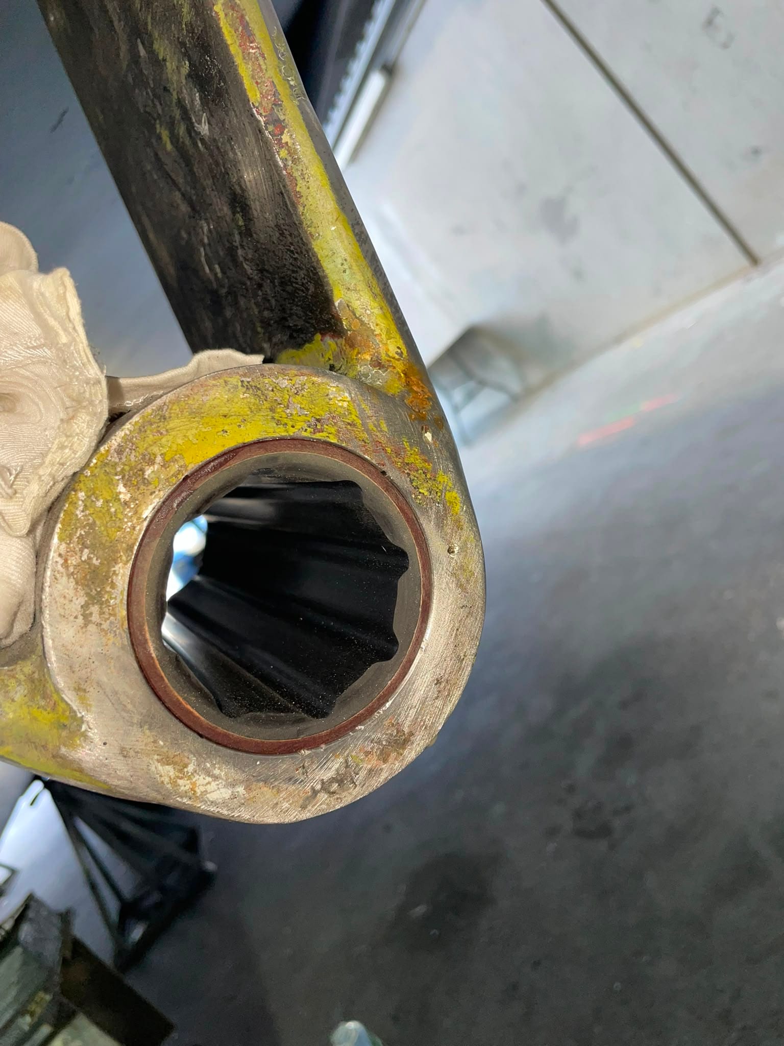New cutlass bearing pressed into the strut