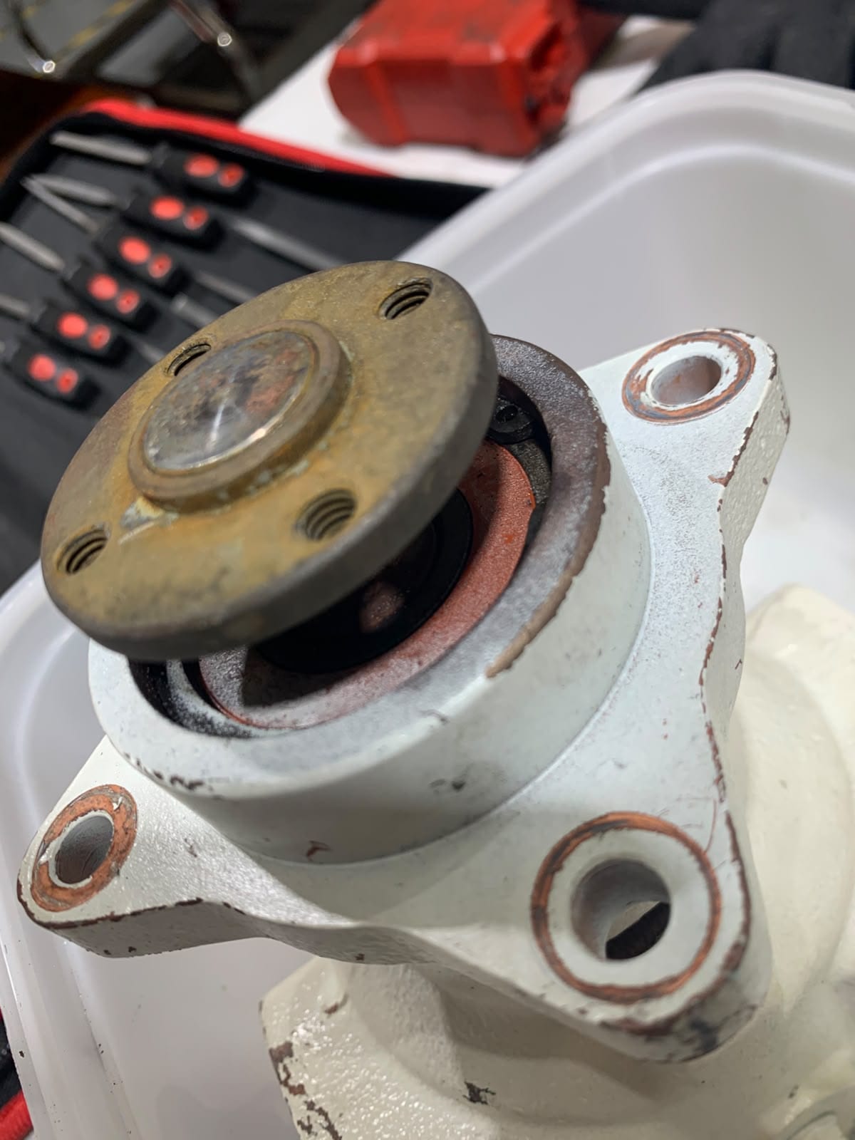 One of the raw water pumps after the weekend test, water through the mechanical seal