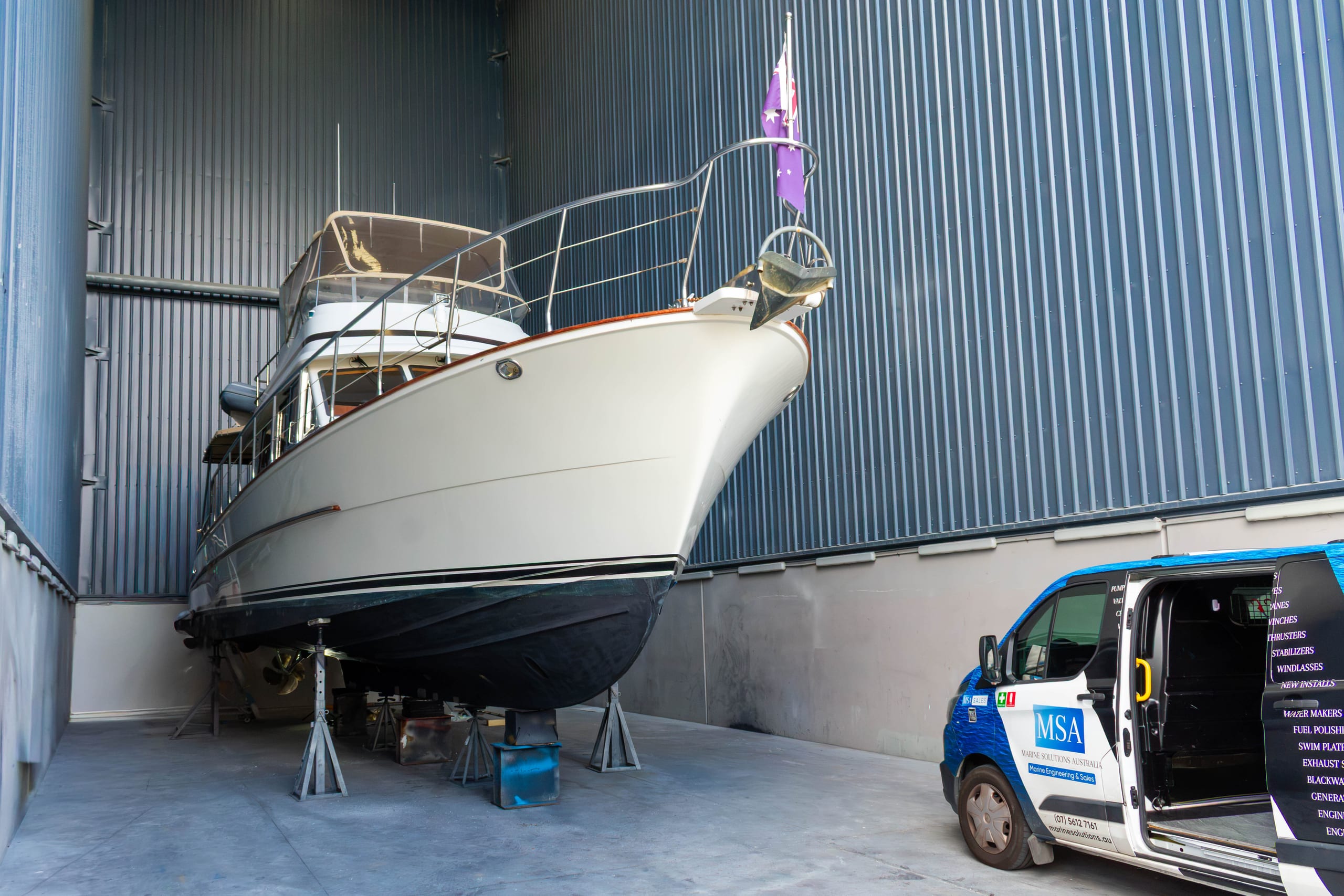 On the stands at Gold Coast City Marina, the van alongside for the three weeks