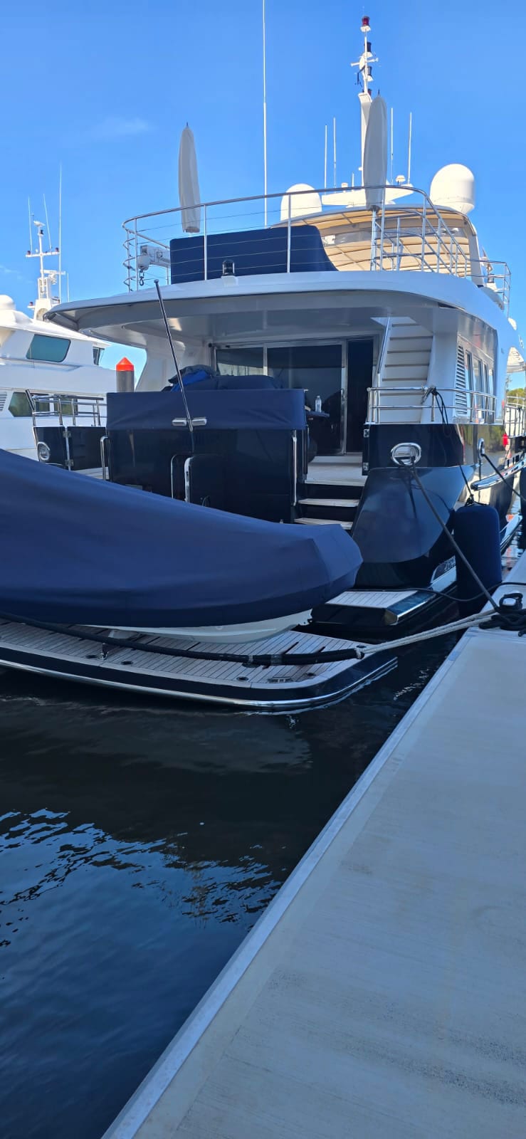 On the berth at Coomera, where the swim platform fault was first diagnosed in the water