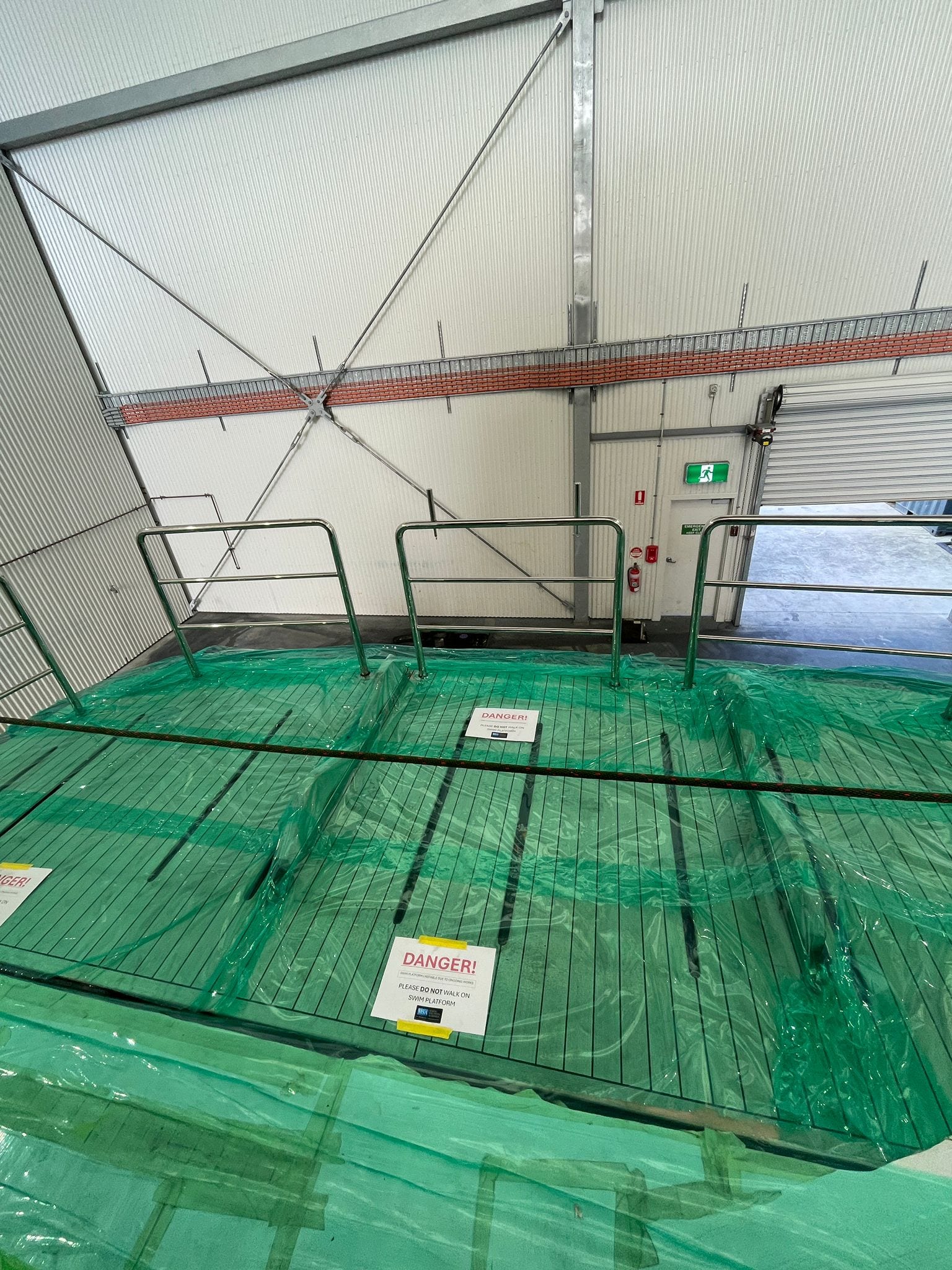 Swim platform masked, cordoned and signed off limits before hardstand work began