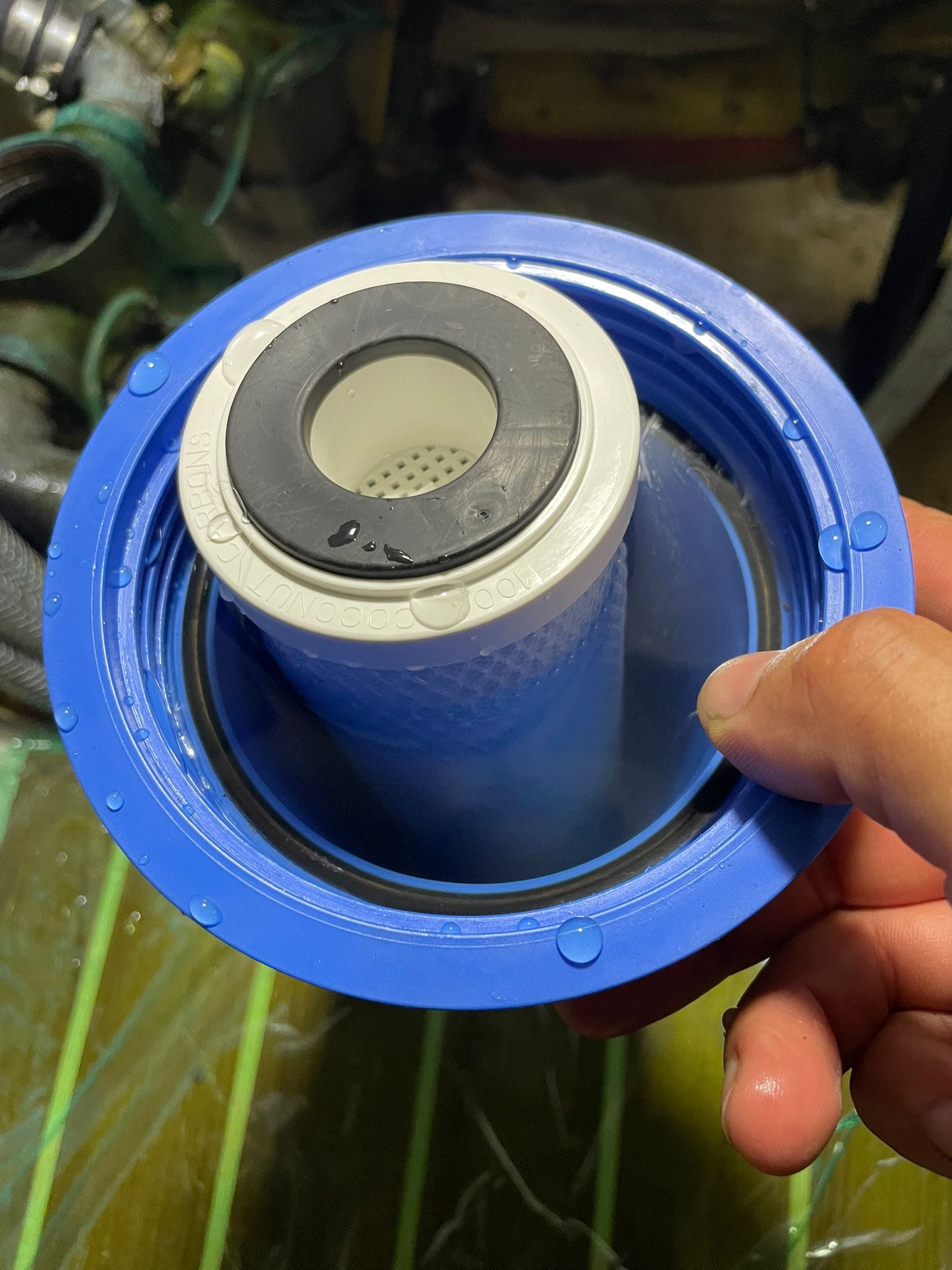 New carbon filter fitted during the watermaker service