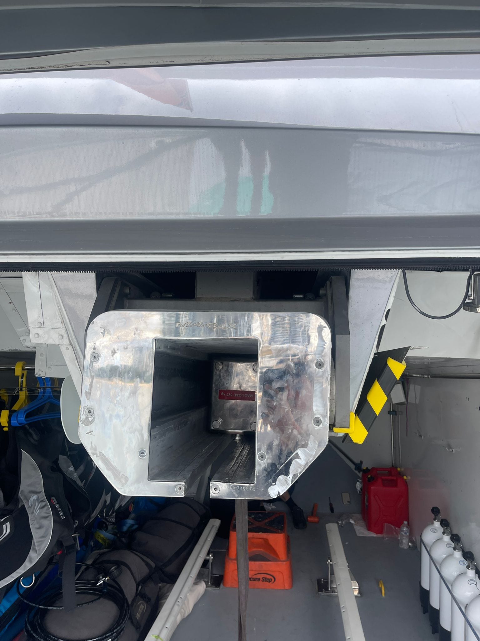 Crane reinstalled and stowed after passing its water-bag load test