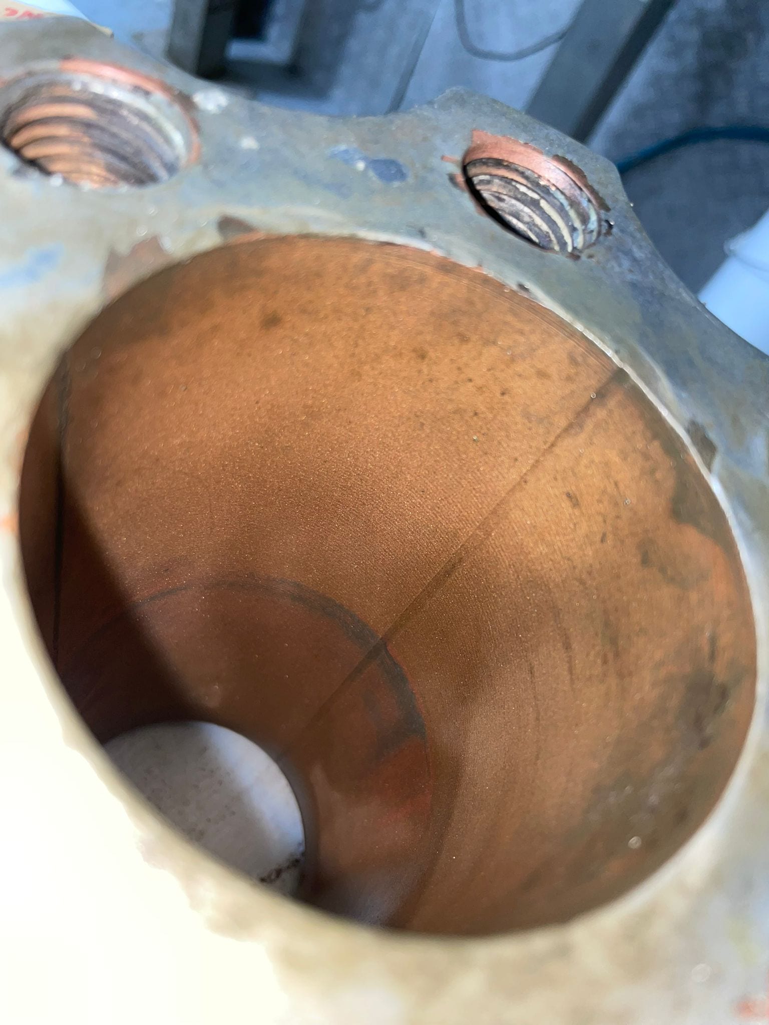 The same bore after mechanical cleaning, ready for its new bearing