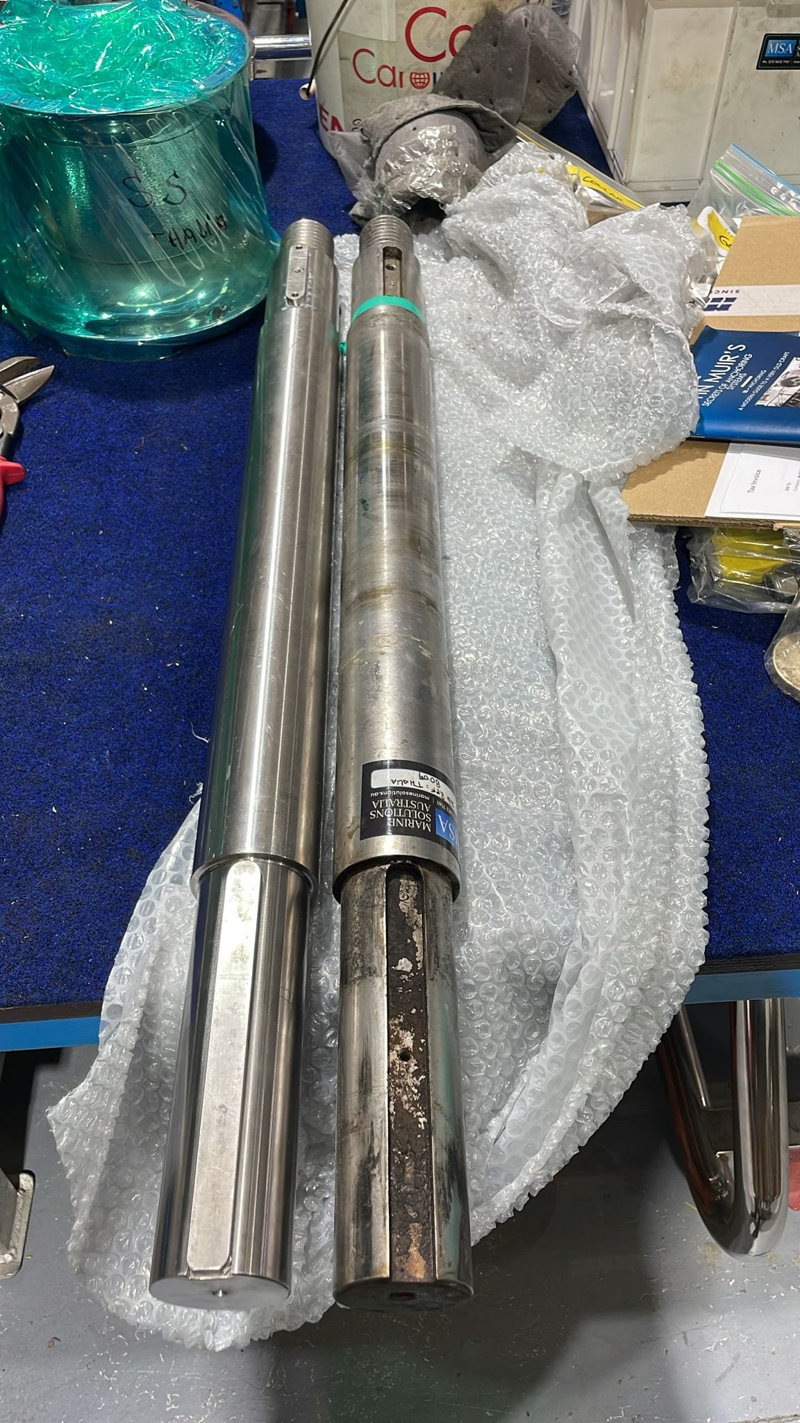 New main shafts from the Muir factory beside the old ones
