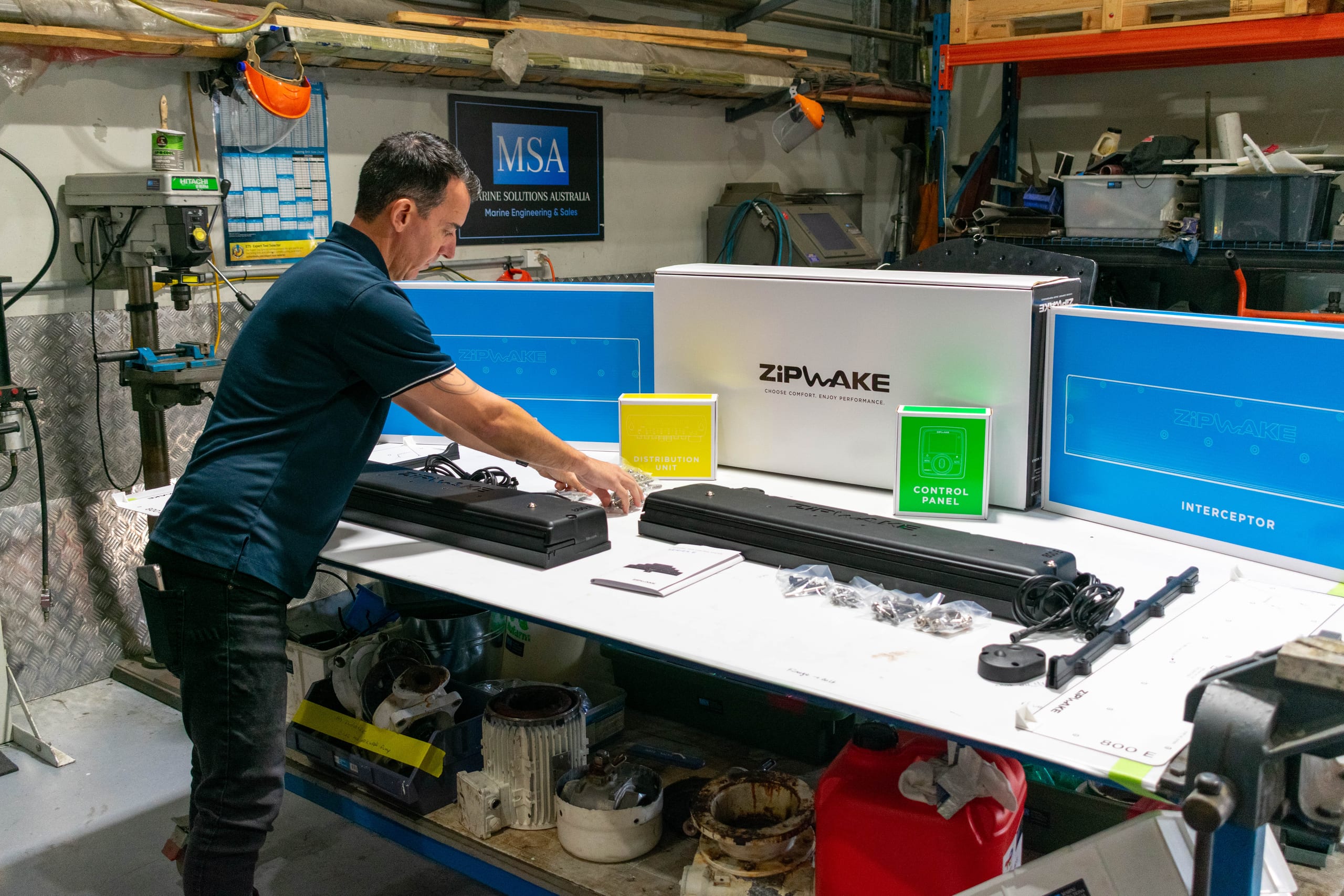 Preparing a Zipwake Series E dynamic trim kit at our Gold Coast City Marina workshop